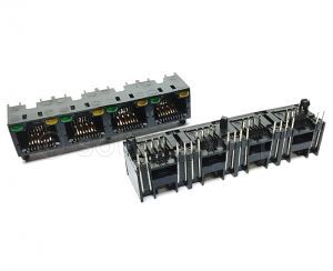 Złącze gniazdo 1x 4x RJ45 8p8c diody LED THT 1542-0-88-162