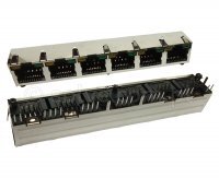 Złącze gniazdo 1x 6x RJ45 8p8c ekran diody LED EMI THT 1546-1-88-162
