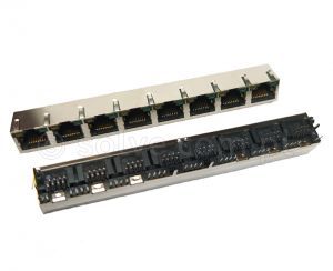 Złącze gniazdo 1x 8x RJ45 8p8c ekran diody LED EMI THT 1548-1-88-162