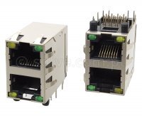 Złącze gniazdo 2x 1x RJ45 8p8c ekran diody LED EMI THT 1551-2-20-13C