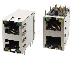 Złącze gniazdo 2x 1x RJ45 8p8c ekran diody LED EMI THT 1561-2-20-13C