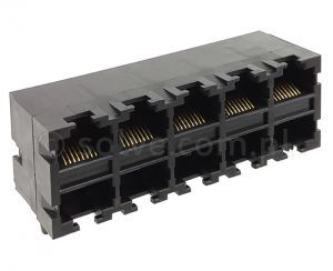 Złącze gniazdo 2x 5x RJ45 8p8c THT kątowe 1435-0-88-10C