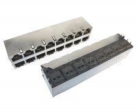 Złącze gniazdo 2x 8x RJ45 8p8c ekranowane EMI THT kątowe 1448-2-88-13C