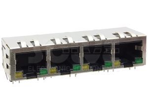 Złacze gniazdo 4x RJ-45 8p8c ekran LED EMI THT